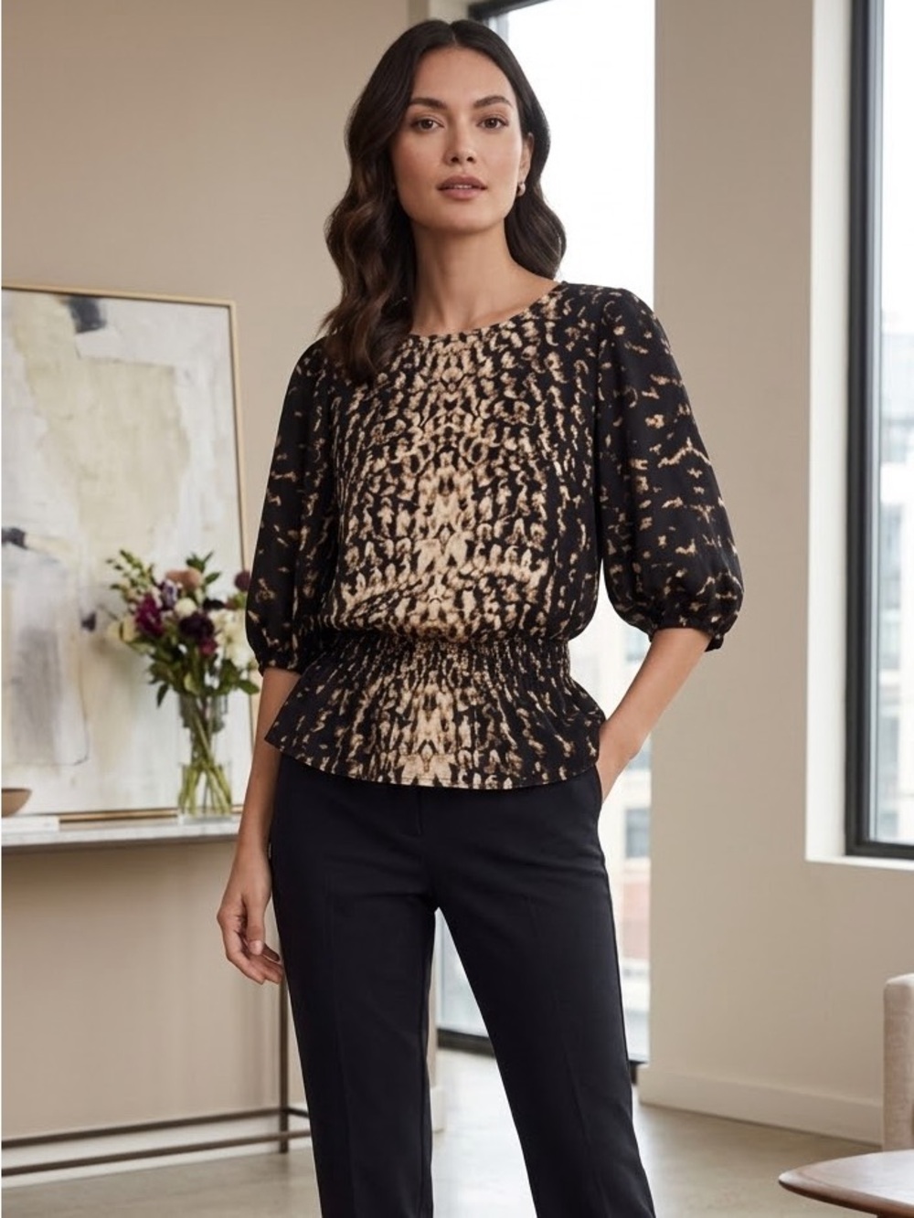 Vince Camuto Blouse XS NWOT Elastic Waist Casual Dressy Long Sleeve Top